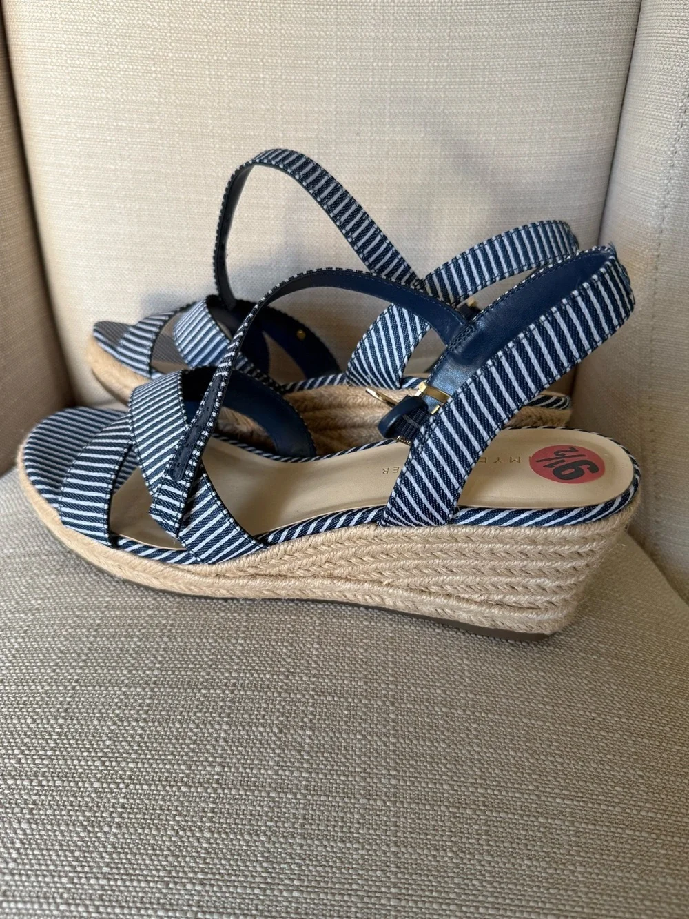 Tommy Hilfiger Striped Espadrille Wedge Sandals Navy White Size 9.5, NWT